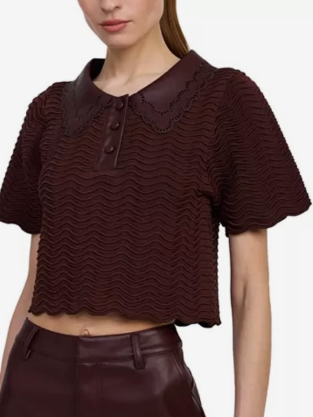 En Saison Wine Burgundy Two-Piece Mini Set with Scalloped Trim - Picture 10 of 11